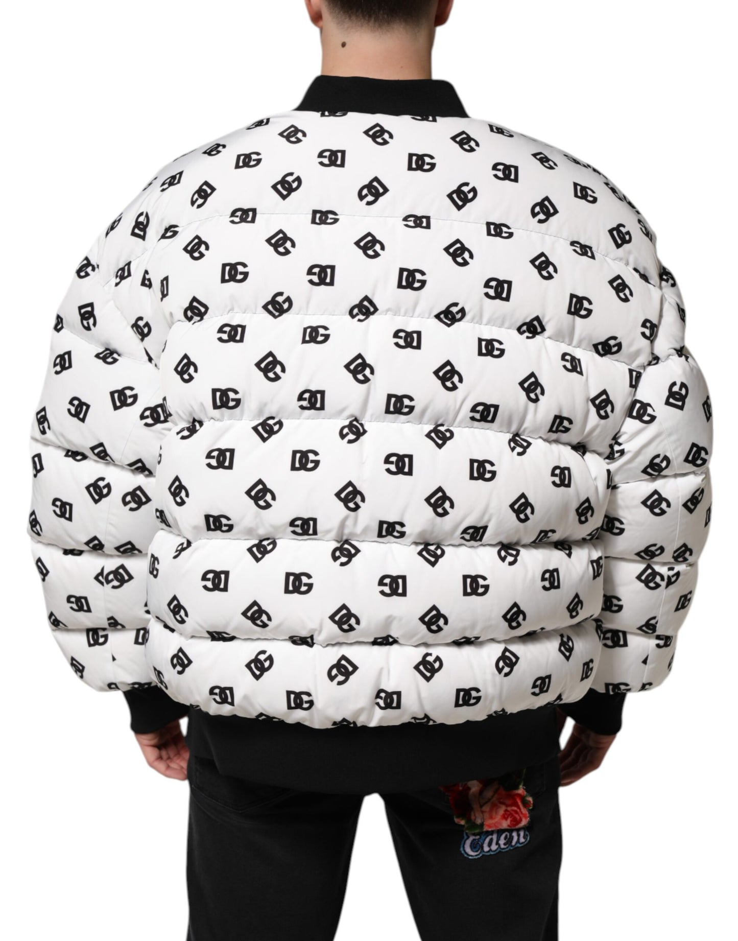White DG Monogram Full Zip Quilted Jacket