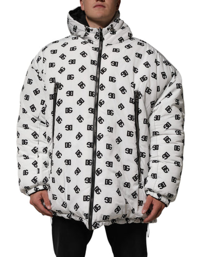White DG Monogram Hooded Puffer Jacket