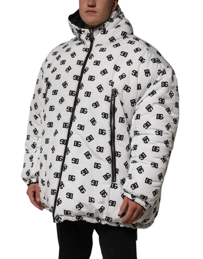 White DG Monogram Hooded Puffer Jacket
