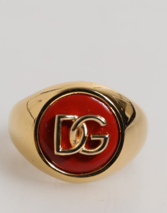 Gold Tone Real Brass Red DG Logo Men Ring