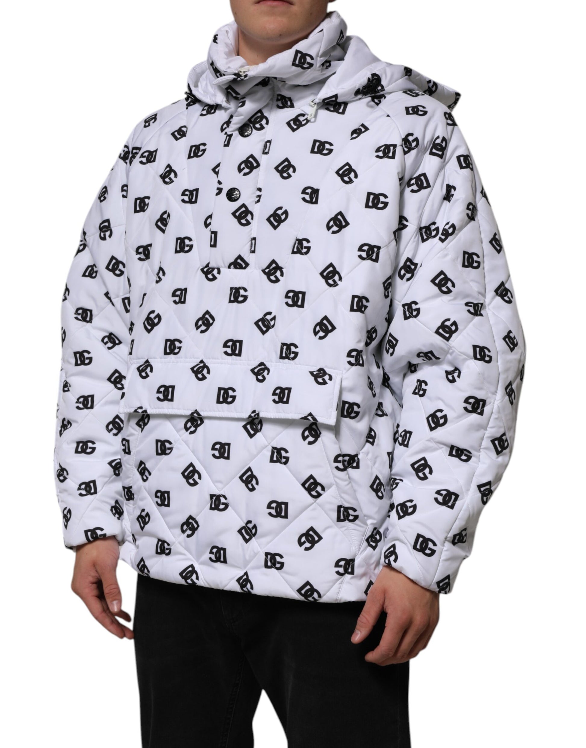 White DG Monogram Hooded Quilted Jacket