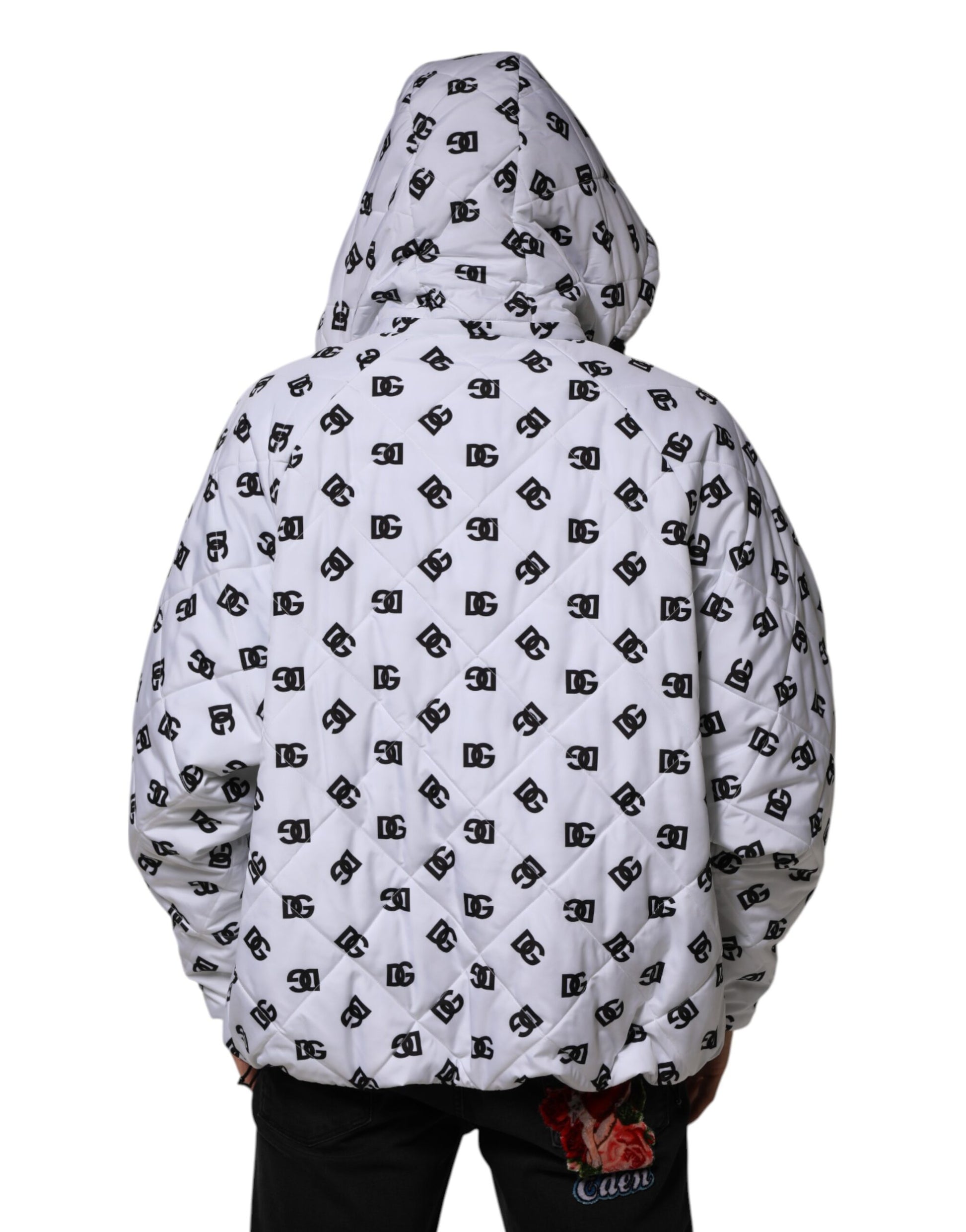 White DG Monogram Hooded Quilted Jacket