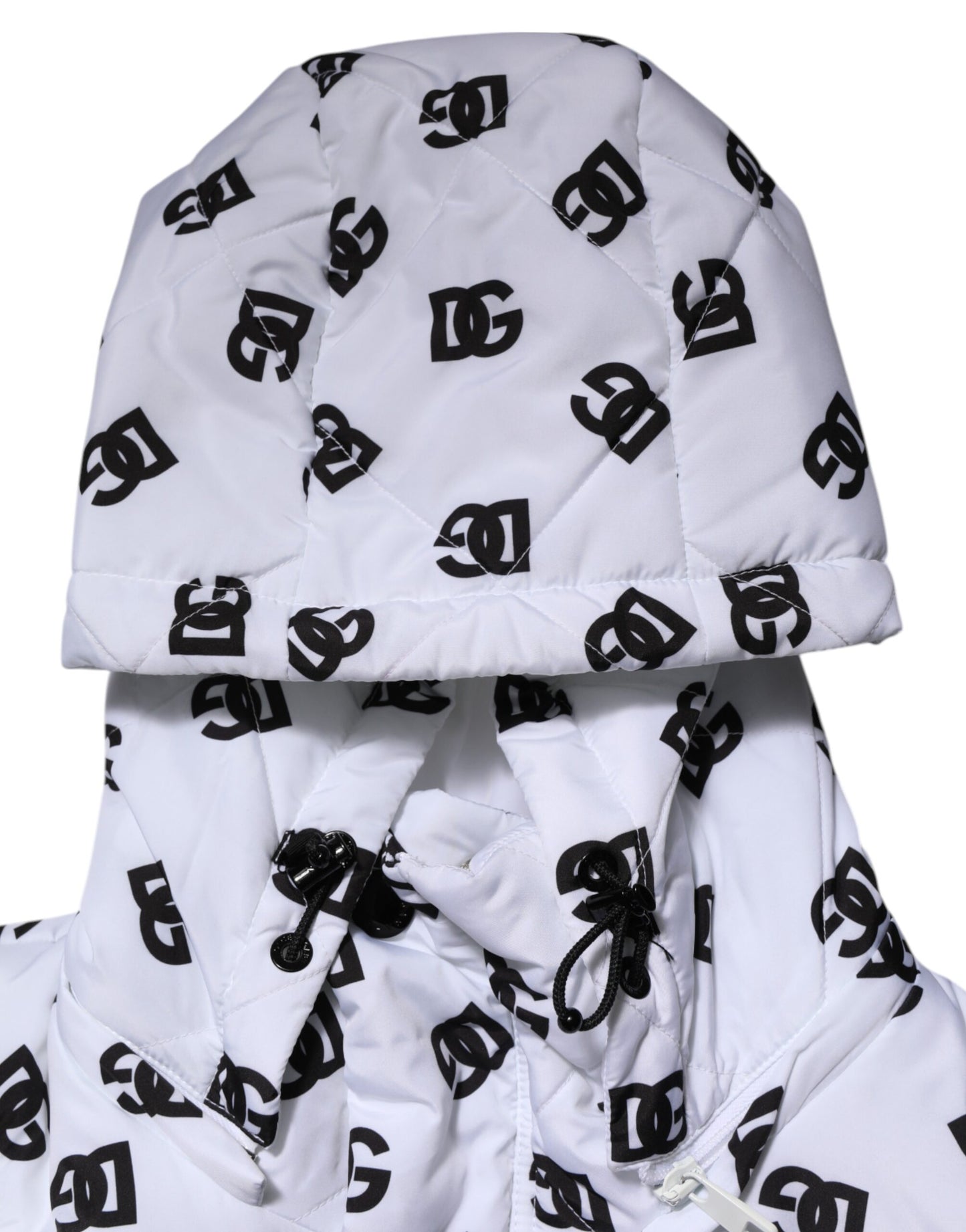 White DG Monogram Hooded Quilted Jacket