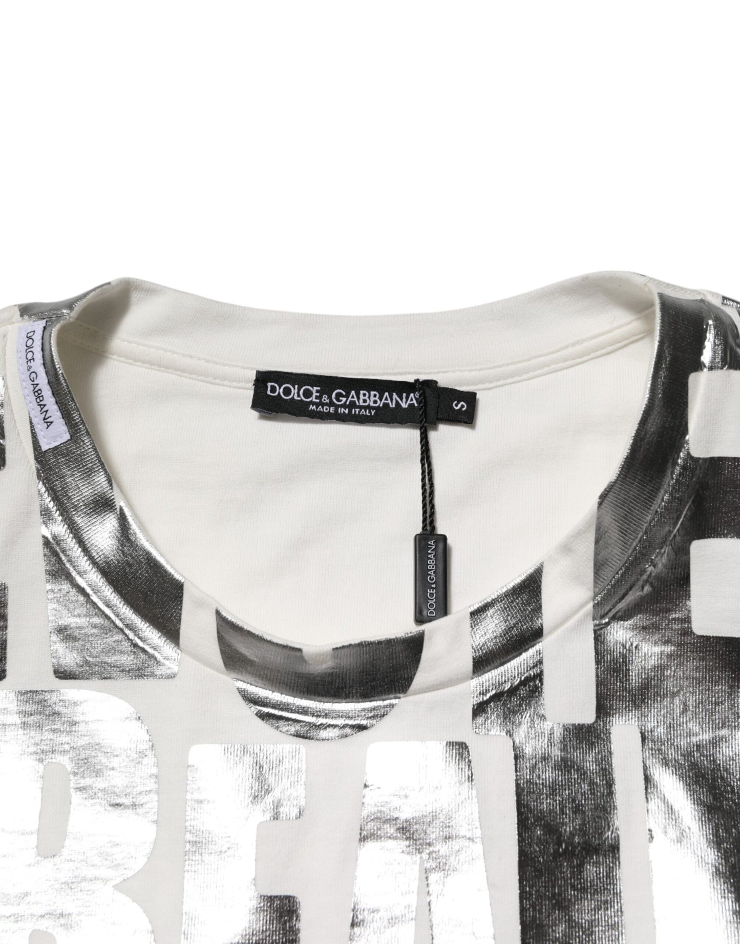 White Metallic Print Cotton CrewNeck T-shirt
