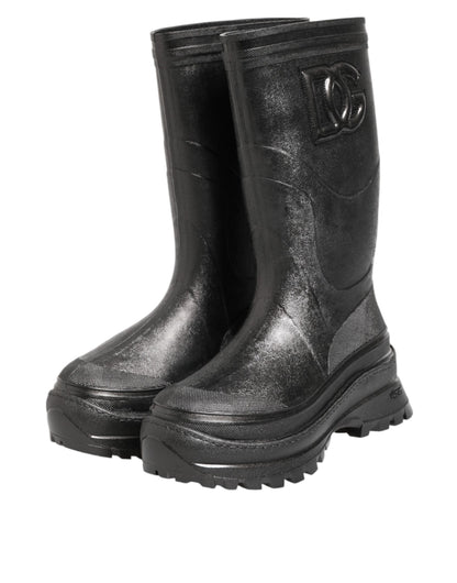 Metallic Black Pull On Rain Boots Men Shoes
