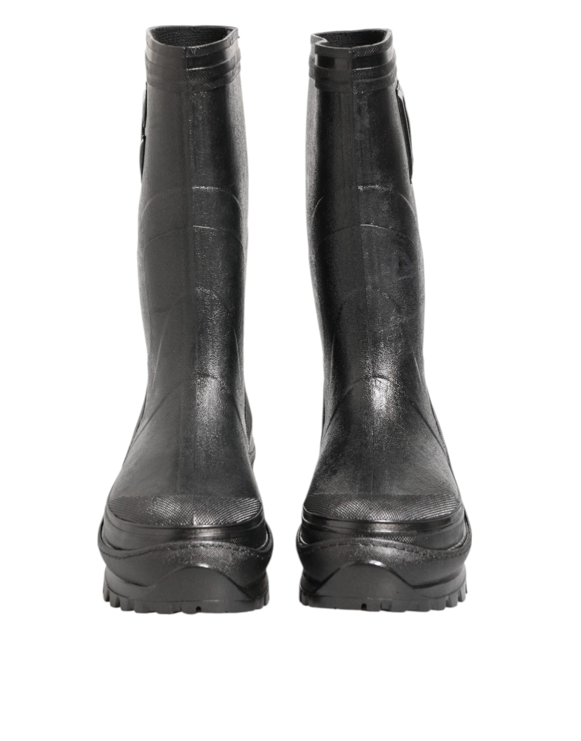Metallic Black Pull On Rain Boots Men Shoes