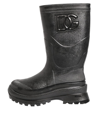 Metallic Black Pull On Rain Boots Men Shoes