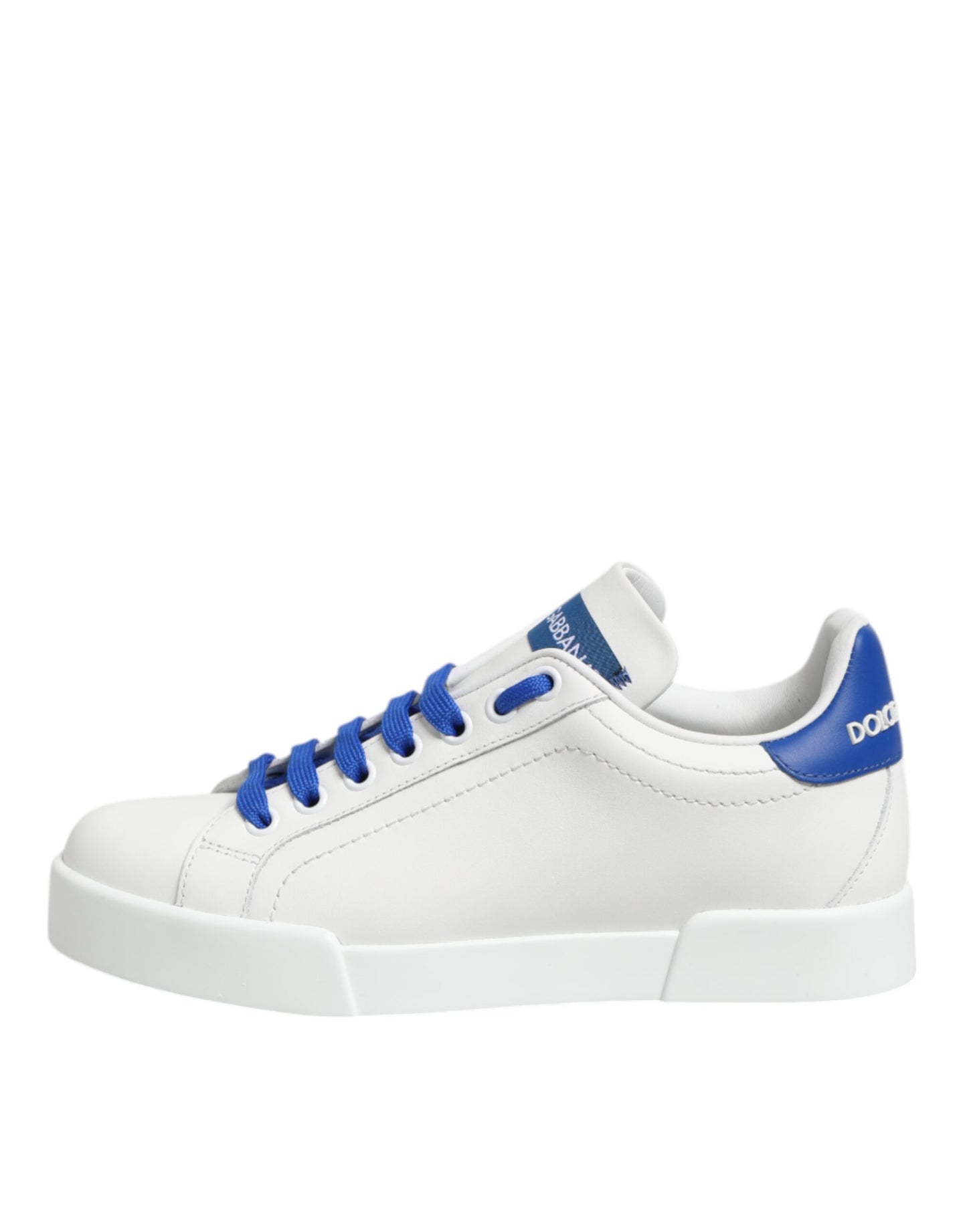White Blue Leather Low Top Sneakers Shoes