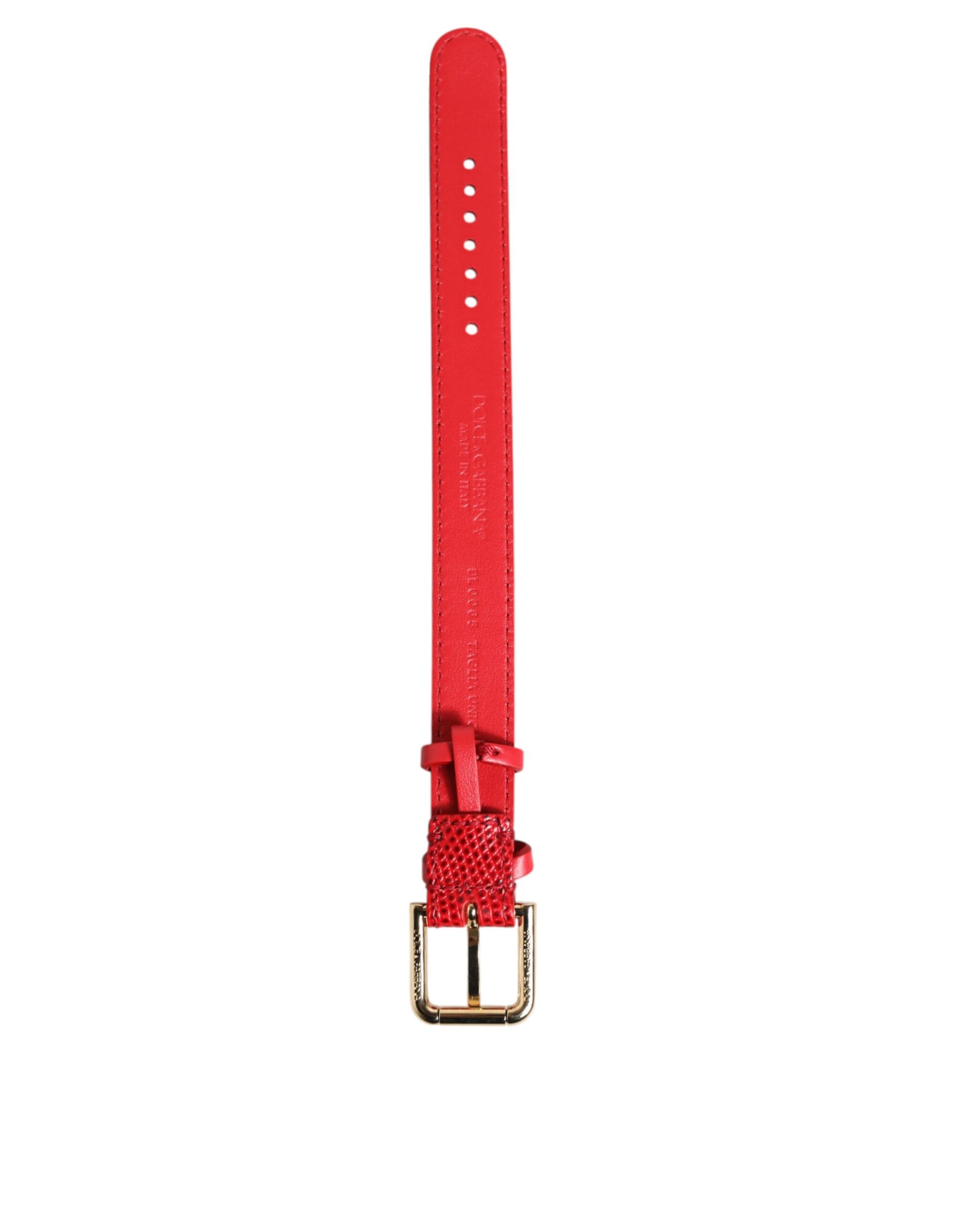 Red Exotic Leather Gold Tone Metal Buckle Women Armband