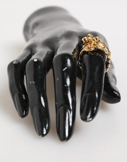 Gold Tone Brass Logo Chain Clear Crystals Adjustable Ring