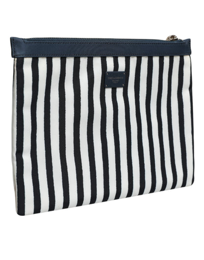 Black White Striped Logo Plaque Clutch Borse Pouch Bag