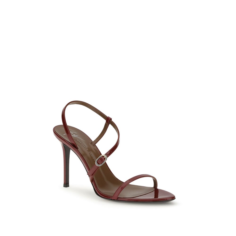 Red Leather Stiletto Heel Sandals