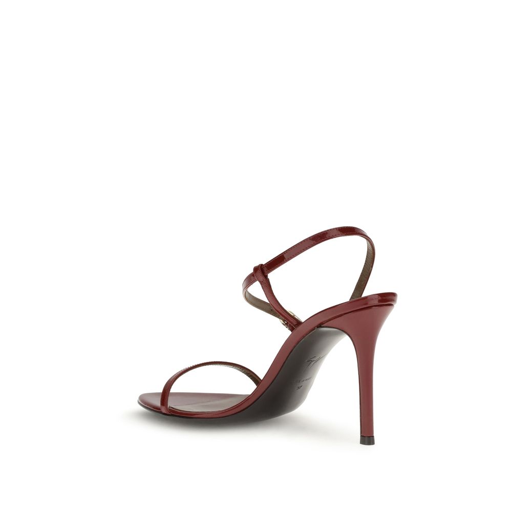 Red Leather Stiletto Heel Sandals