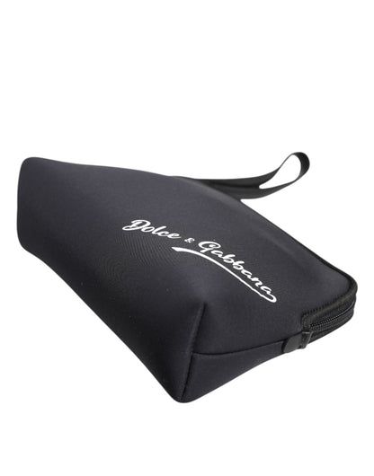 Black Solid Nylon DG LogoPrint Clutch Zip Borse Pouch Bag