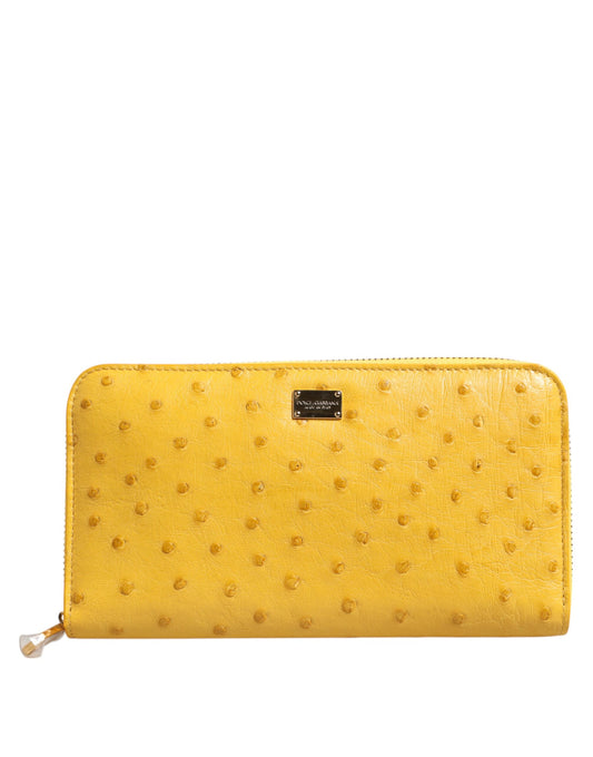 Yellow Leather Logo Plaque Zip Around Continental Wallet