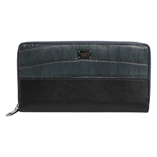 Black Blue Exotic Leather Men Continental Clutch Wallet