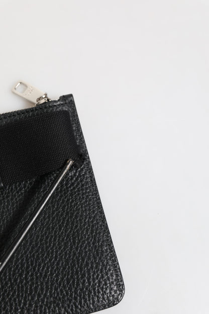 Black Leather Logo Embossed Waist Fanny Pack Borse Bag