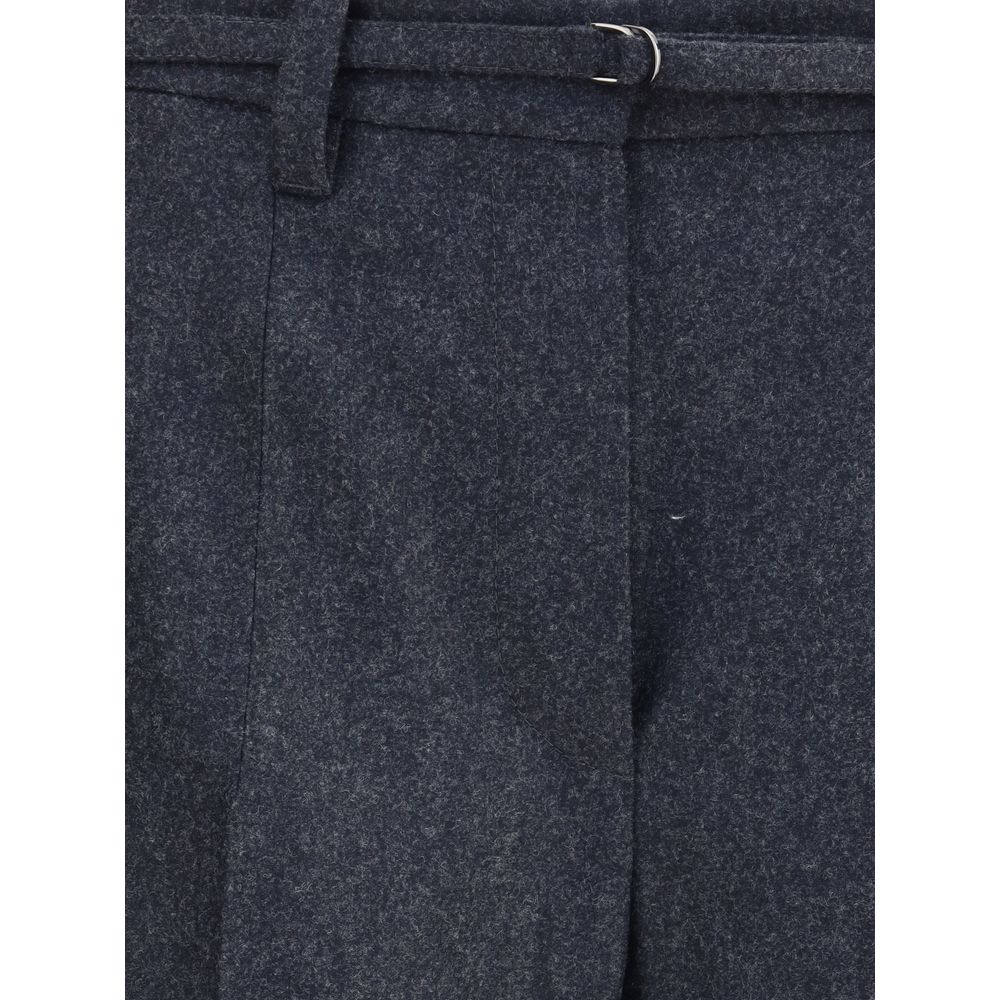 Gray Fleece Wool Casual Pants