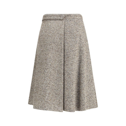 Brown Fleece Wool Midi Skirt