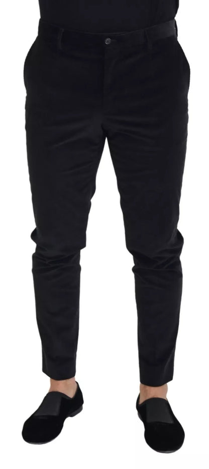 Black Stretch Cotton Slim Trousers Chino Pants