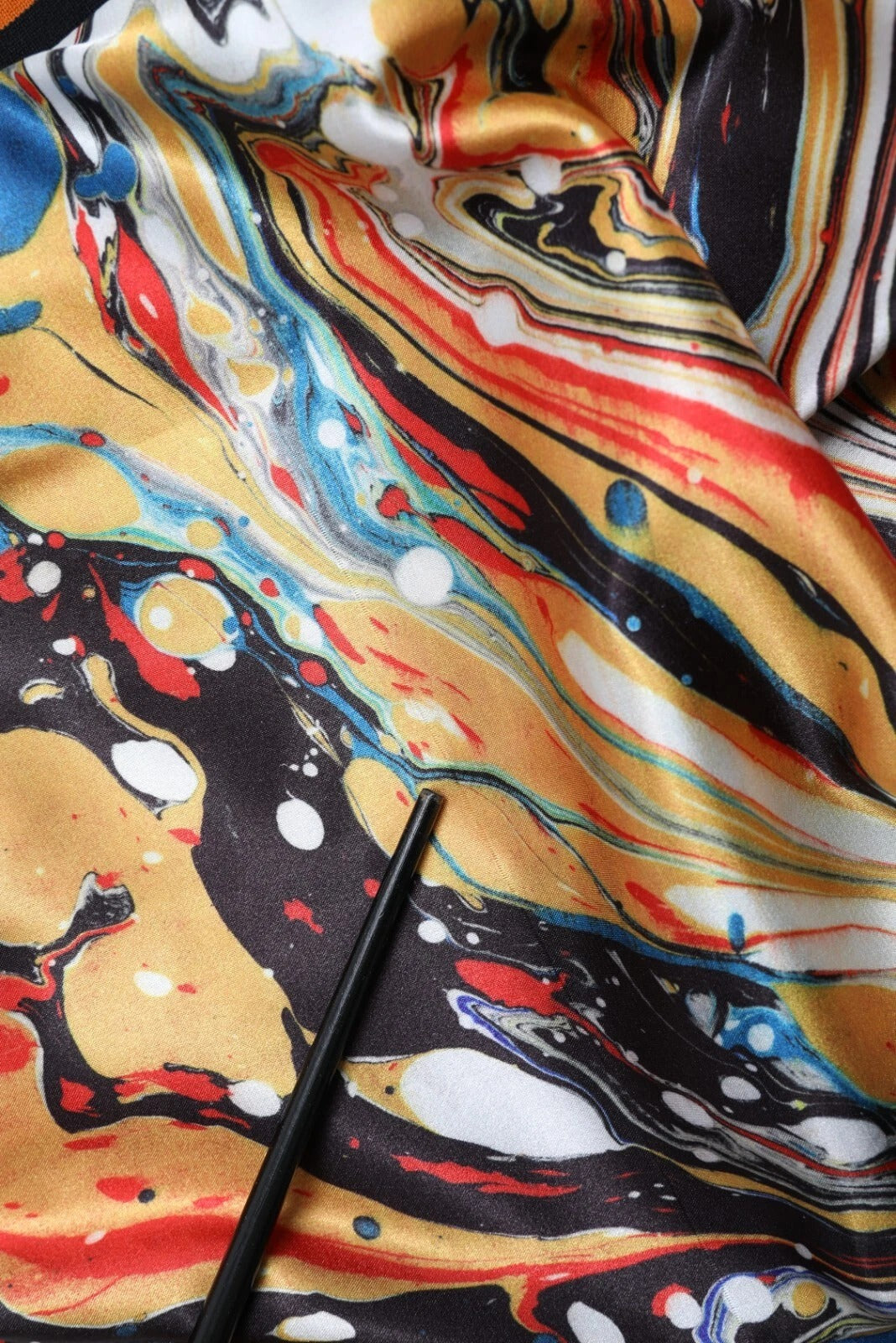 Multicolor Marble Print Satin Trouser Pants