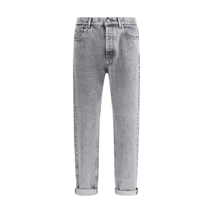 Gray Cotton Straight-Leg Jeans