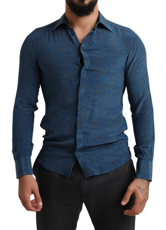 Blue MARTINI Silk Slim Fit Long Sleeves Shirt