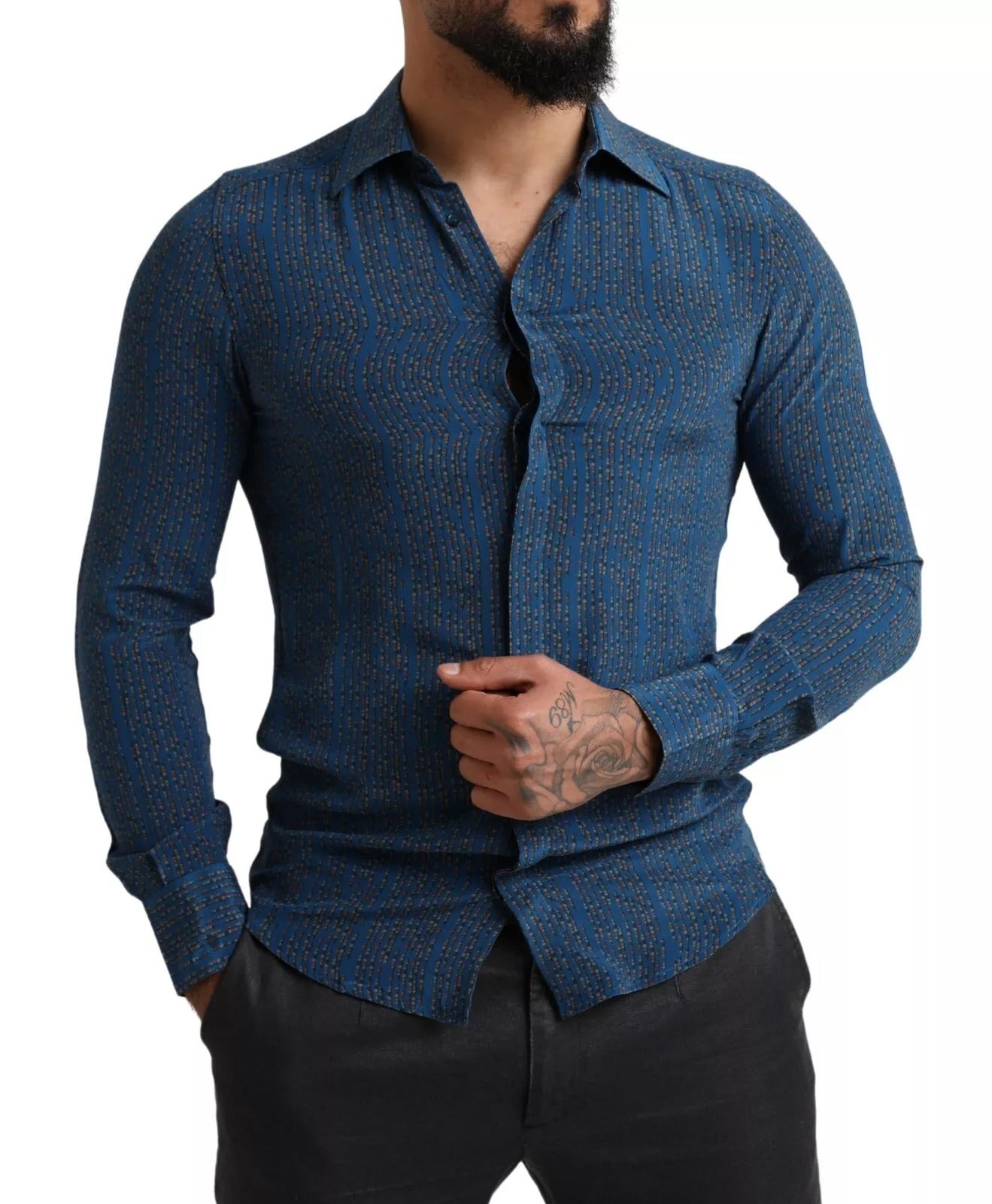 Blue MARTINI Silk Slim Fit Long Sleeves Shirt