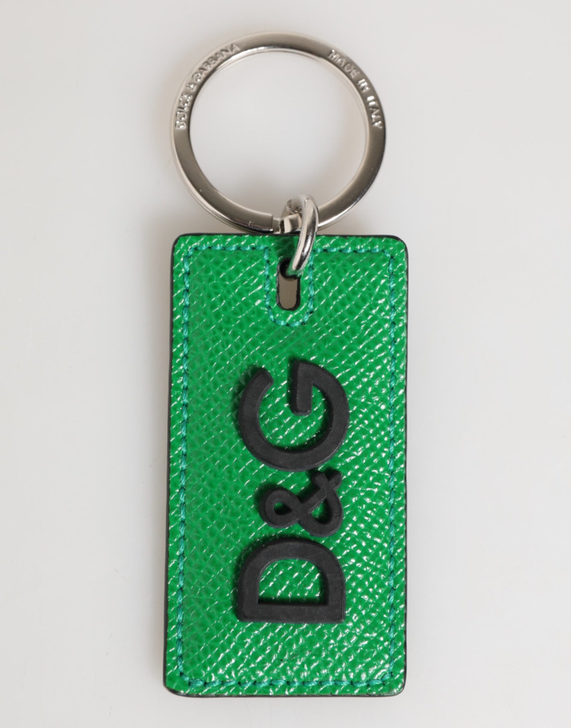 Green Leather Logo Metal Ring Keychain Holder Men Keyring