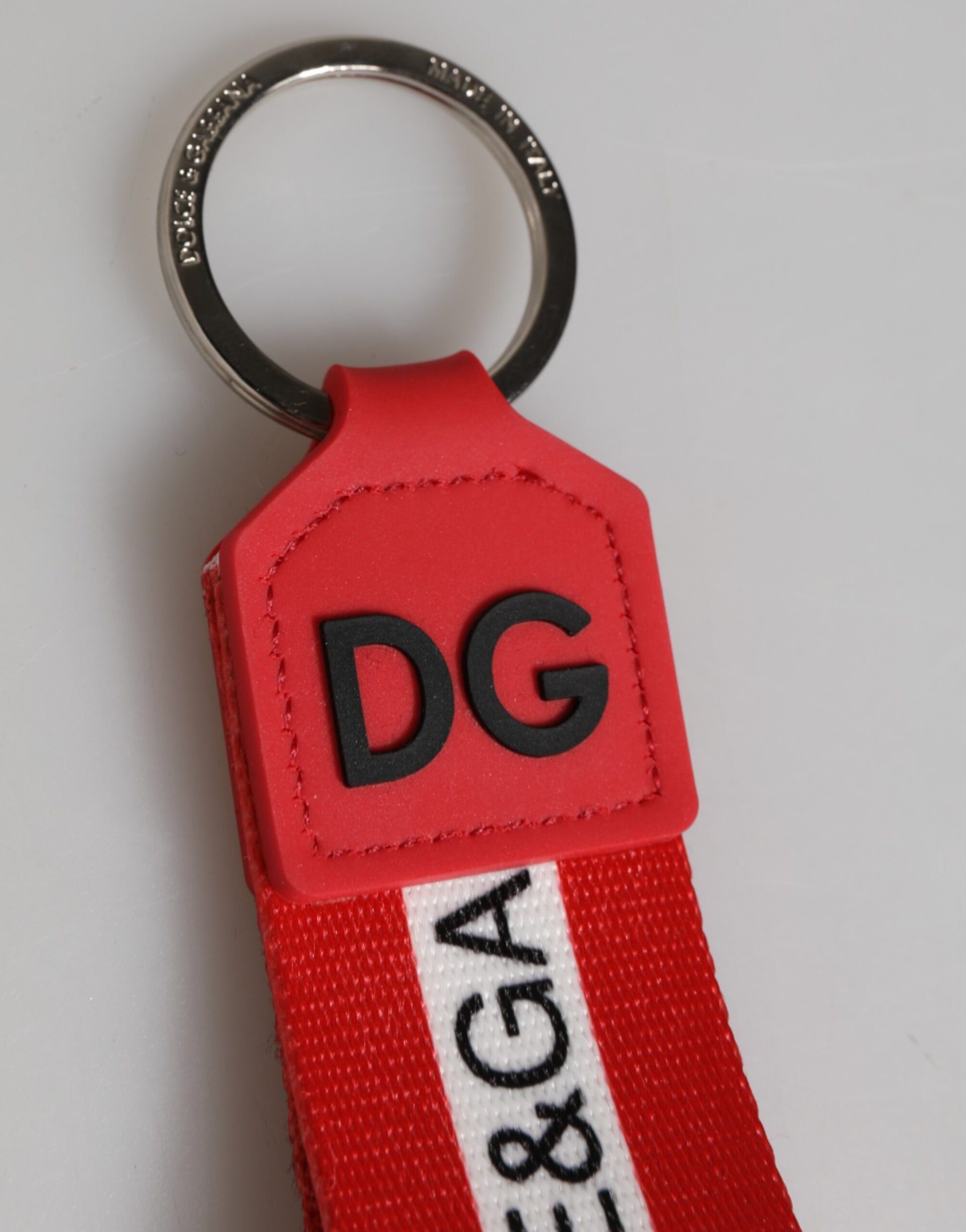 Red Logo Polyester Silver Brass Holder Keychain Men Keyring