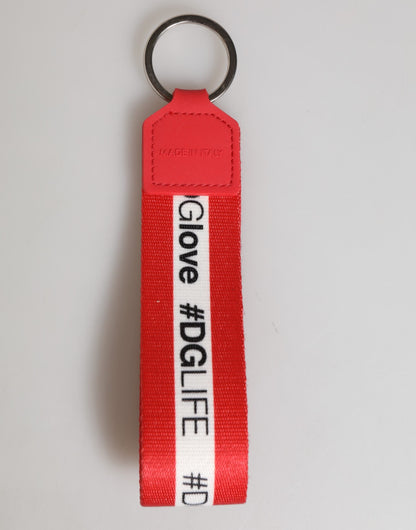 Red Logo Polyester Silver Brass Holder Keychain Men Keyring