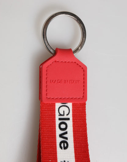 Red Logo Polyester Silver Brass Holder Keychain Men Keyring