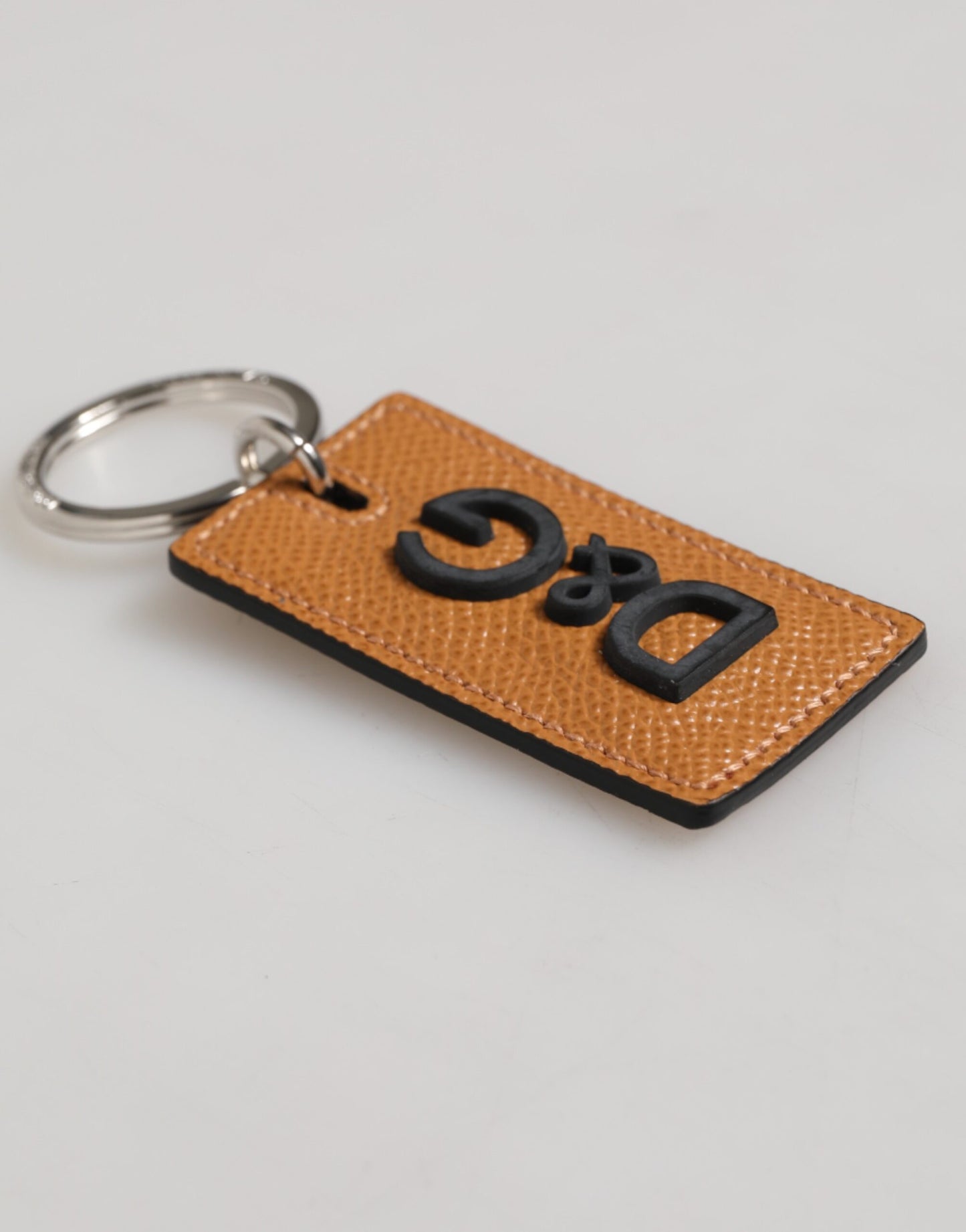 Brown Leather Logo Metal Ring Keychain Holder Men Keyring