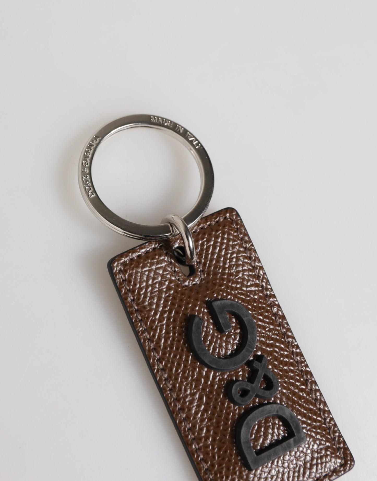 Dark Brown Leather Logo Metal Ring Keychain Holder Keyring