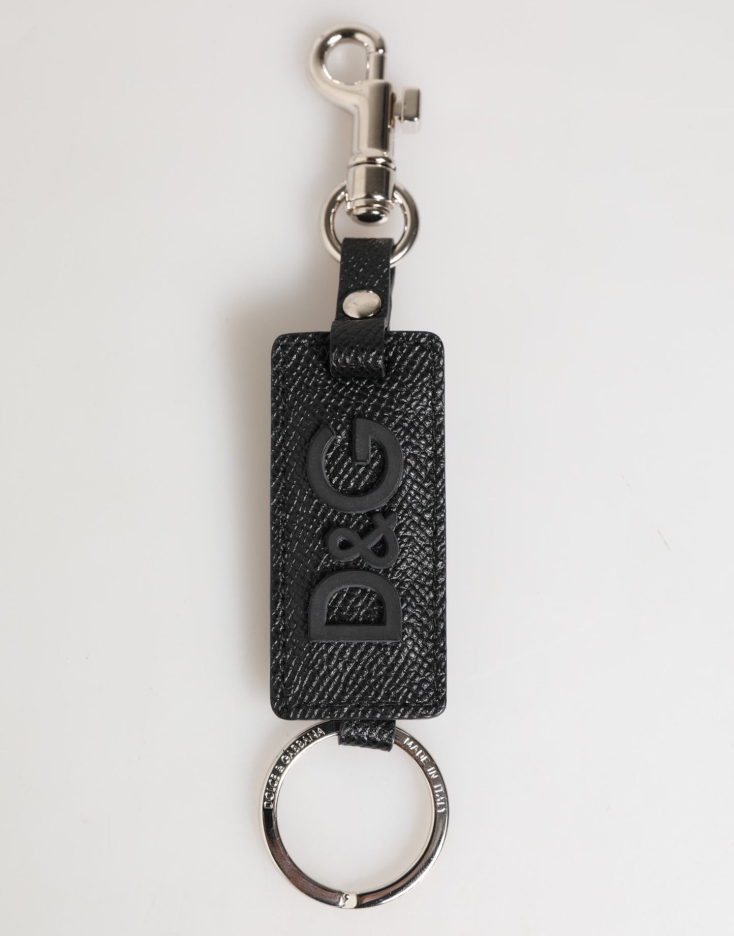 Black Leather Logo Metal Ring Keychain Holder Keyring