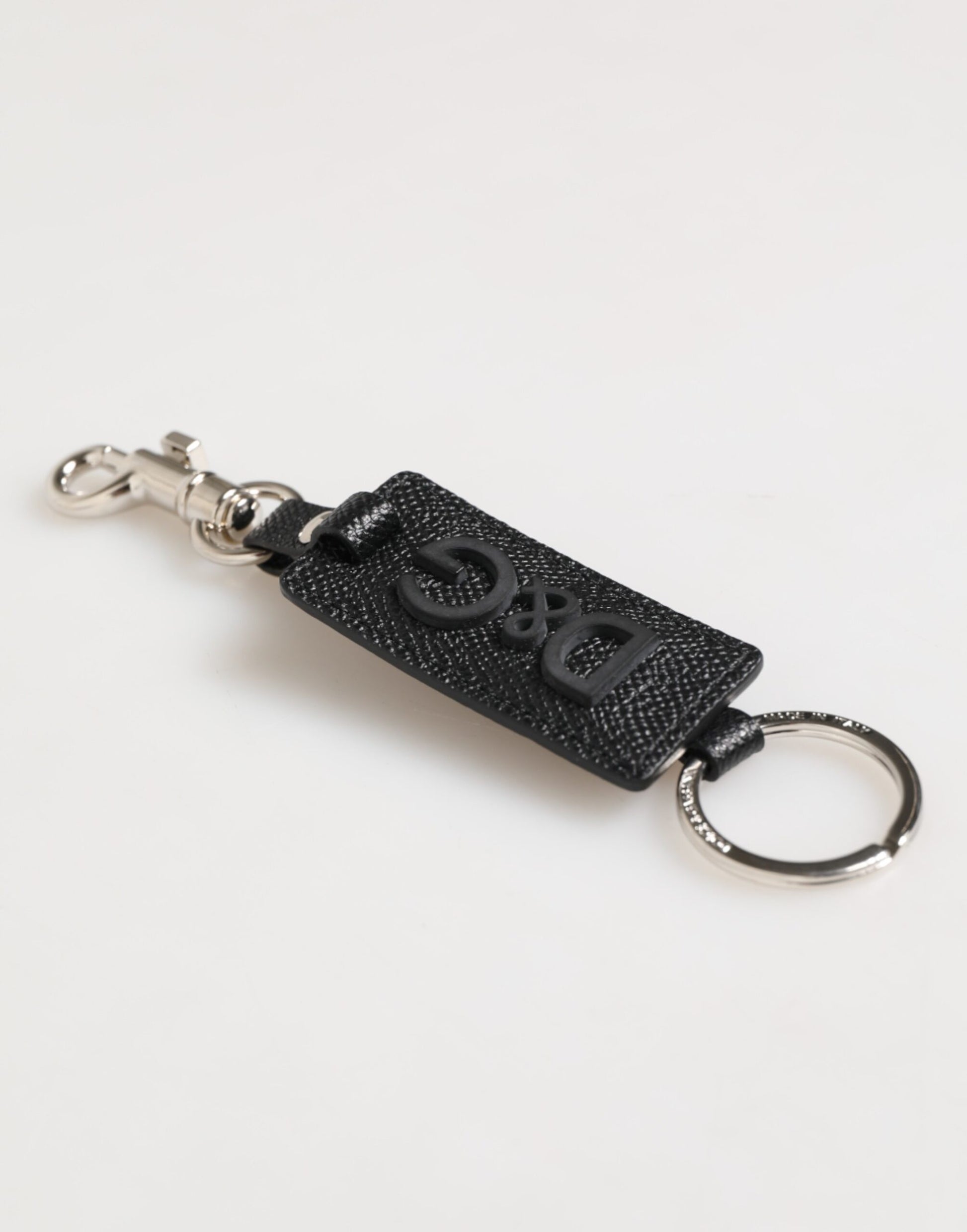 Black Leather Logo Metal Ring Keychain Holder Keyring