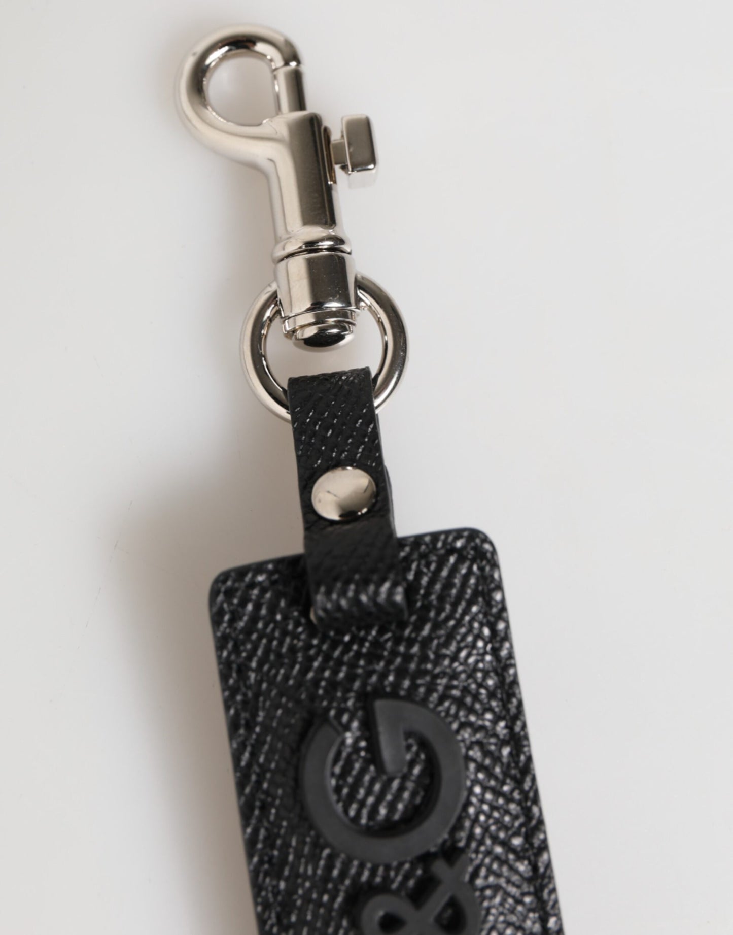 Black Leather Logo Metal Ring Keychain Holder Keyring
