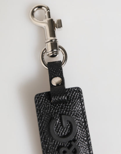 Black Leather Logo Metal Ring Keychain Holder Keyring