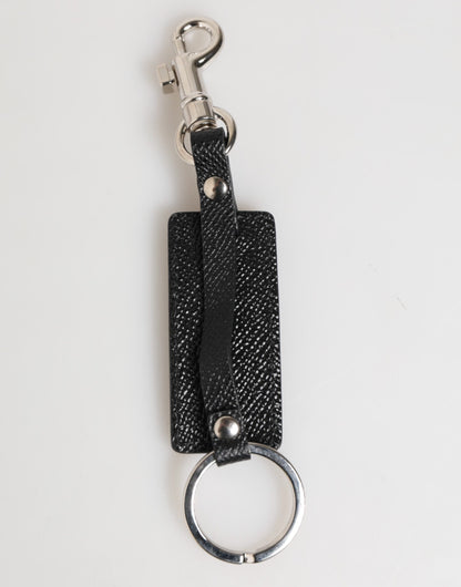 Black Leather Logo Metal Ring Keychain Holder Keyring