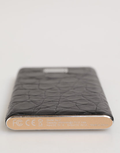 Black Leather Exotic Skin 3000mAh Power Bank Charger USB