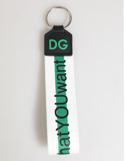 Green Logo Polyester Silver Brass Holder Keychain Keyring