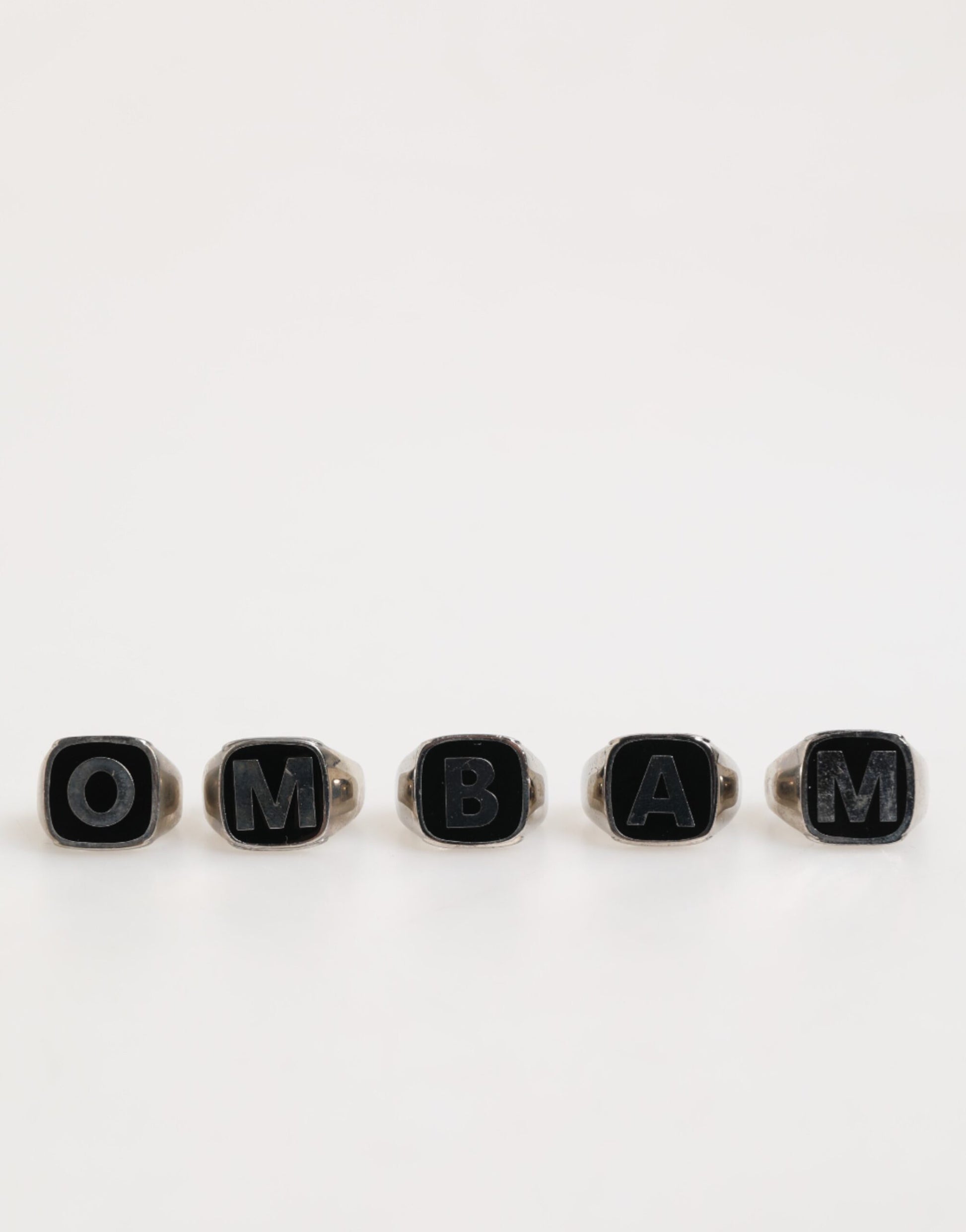 Silver Tone Brass Lettering Set 5 Pieces Adjustable Ring