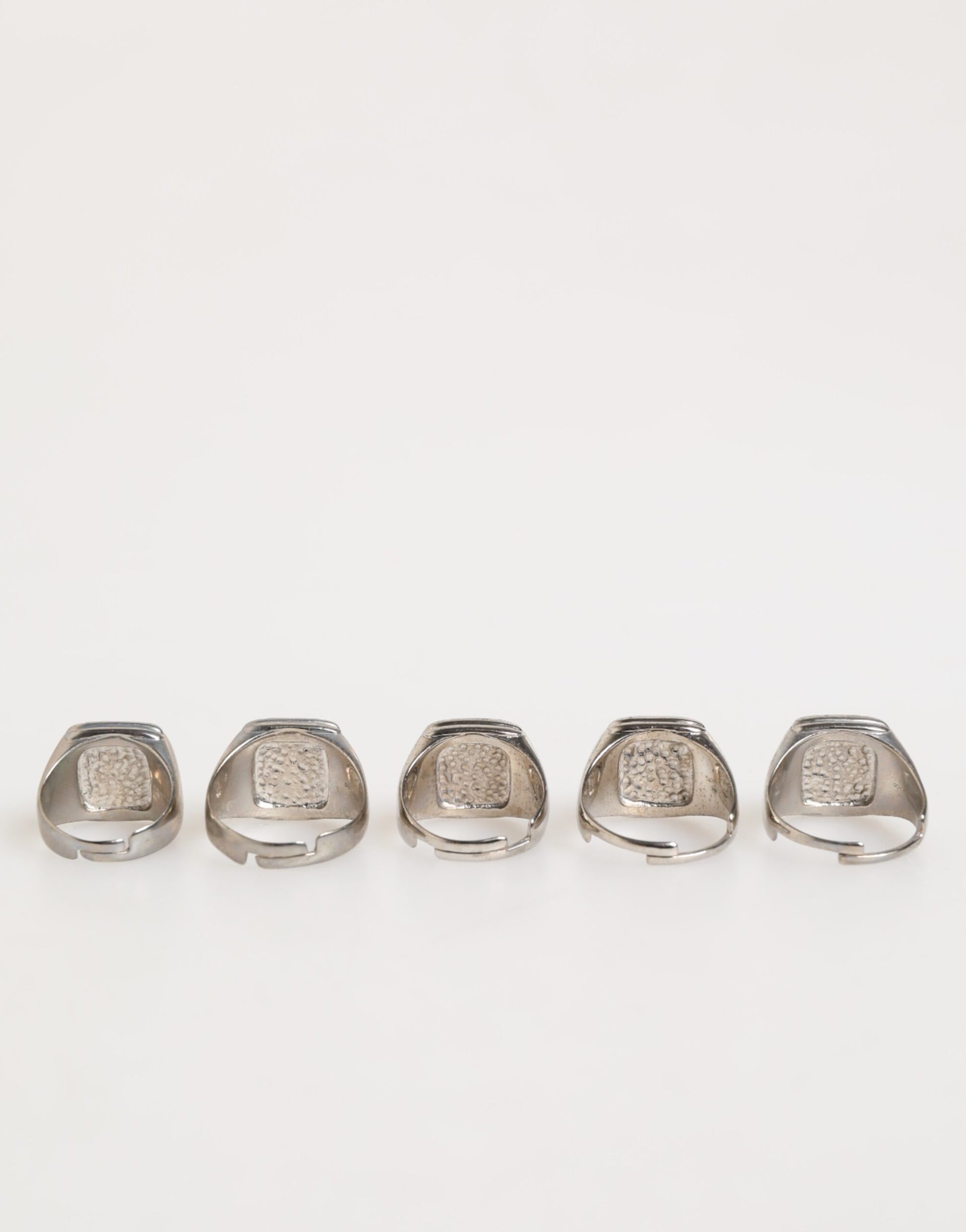 Silver Tone Brass Lettering Set 5 Pieces Adjustable Ring