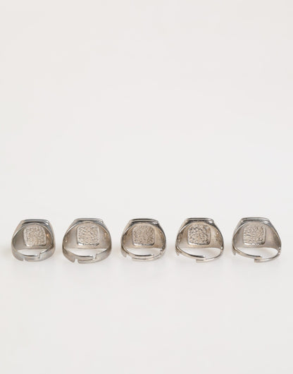 Silver Tone Brass Lettering Set 5 Pieces Adjustable Ring