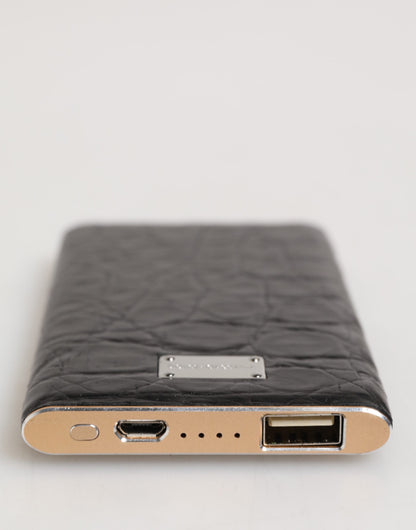 Black Leather Embossed Skin 3000mAh Power Bank Charger USB