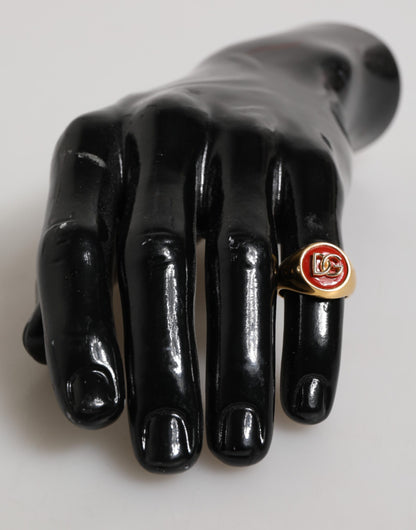 Gold Tone Real Brass Round Red DG Logo Men Ring