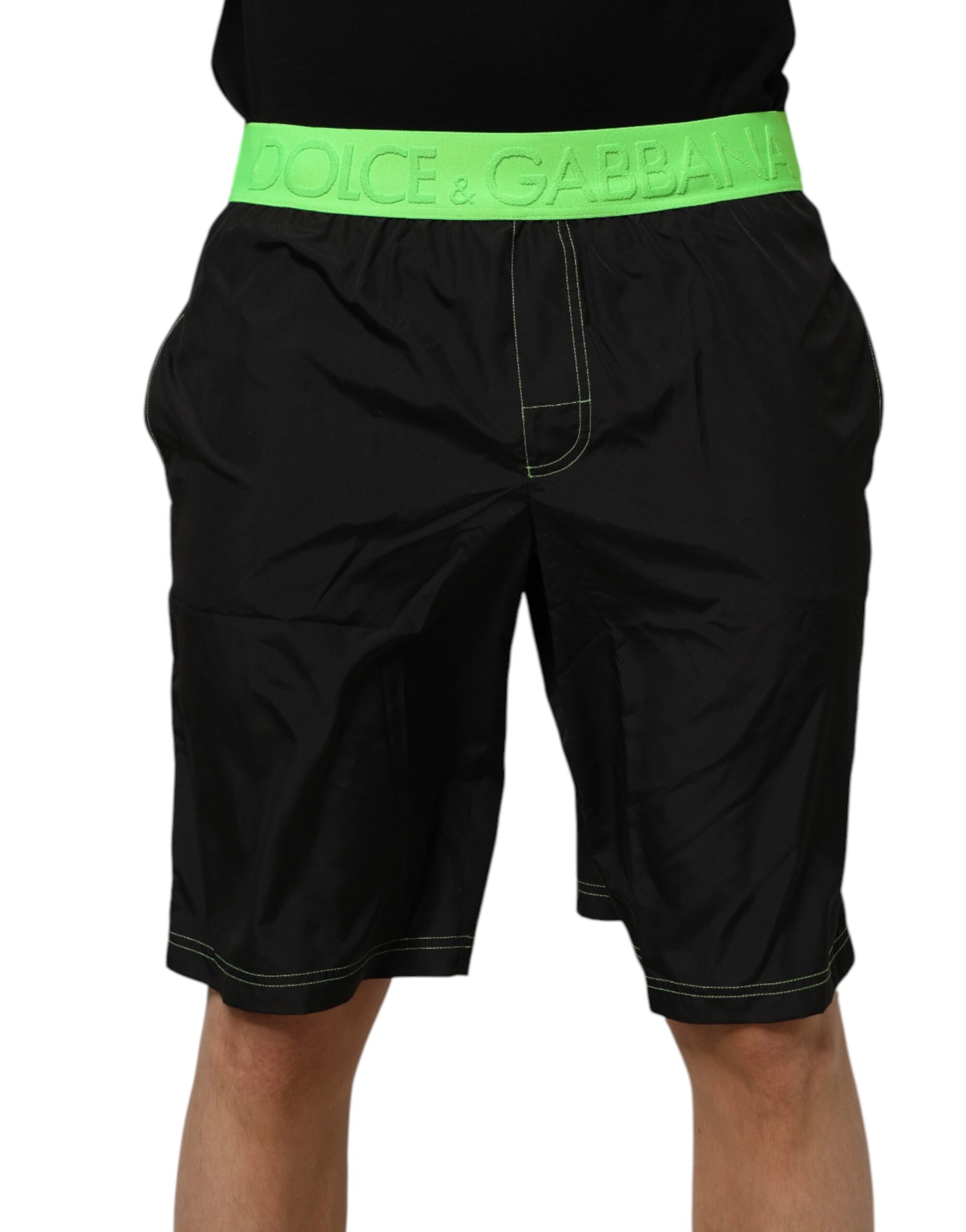 Black Green Logo Waistband Beachwear Short Swimwear