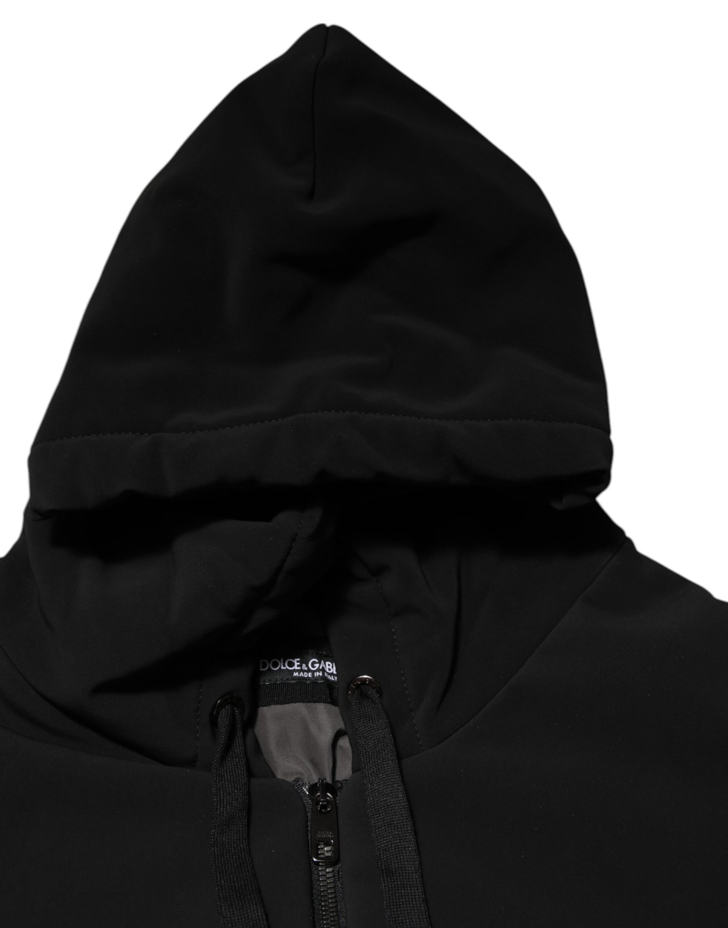 Black Cotton Quilted Studded Sleeve Hoodie Jacket