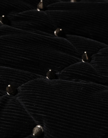 Black Cotton Quilted Studded Sleeve Hoodie Jacket