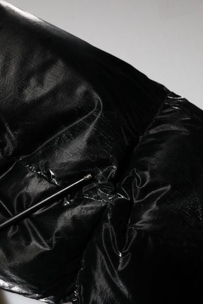 Black Logo Full Zip Hooded Quilted Jacket